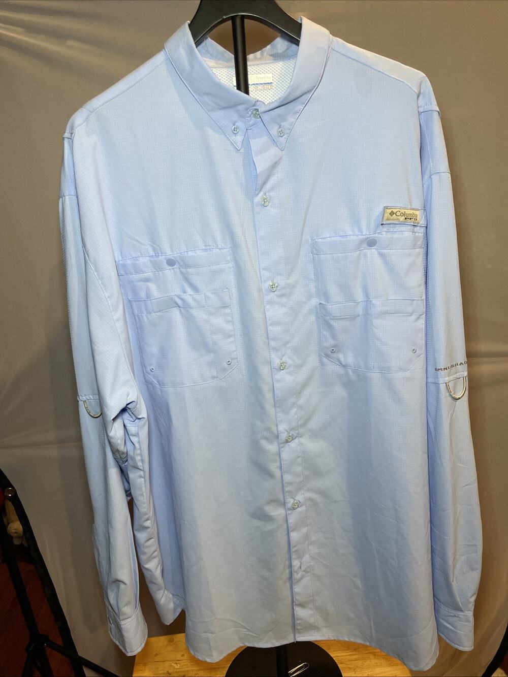 Columbia Mens Shirt PFG Fishing Size XXL Light Baby Blue Omni Shade Nice